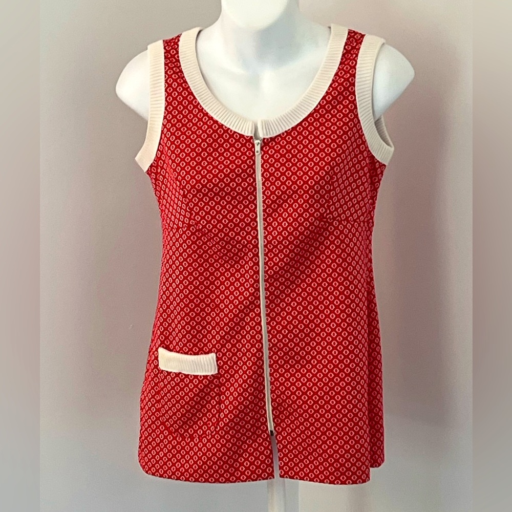 Vintage 1960’s Hoot Owl Red/White Mod Zip-Up Tunic